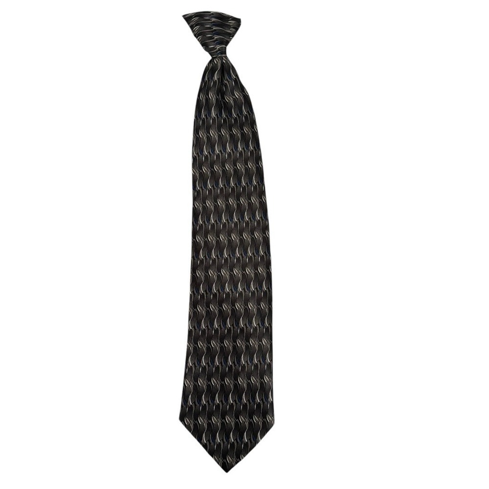 Puritan Geo Print Mens Clip On Neck Tie Gray Black BlueTan Shapes 20' Inch C14Q